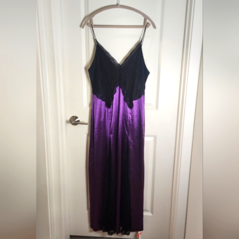 NWT Cider XL Purple and Black Satin Lace Slip Dress